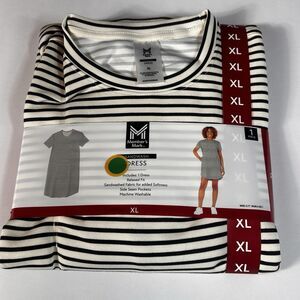 Member's Mark Womens Sandwash T-shirt Dress Size XL Black and Lt Tan Stripe
